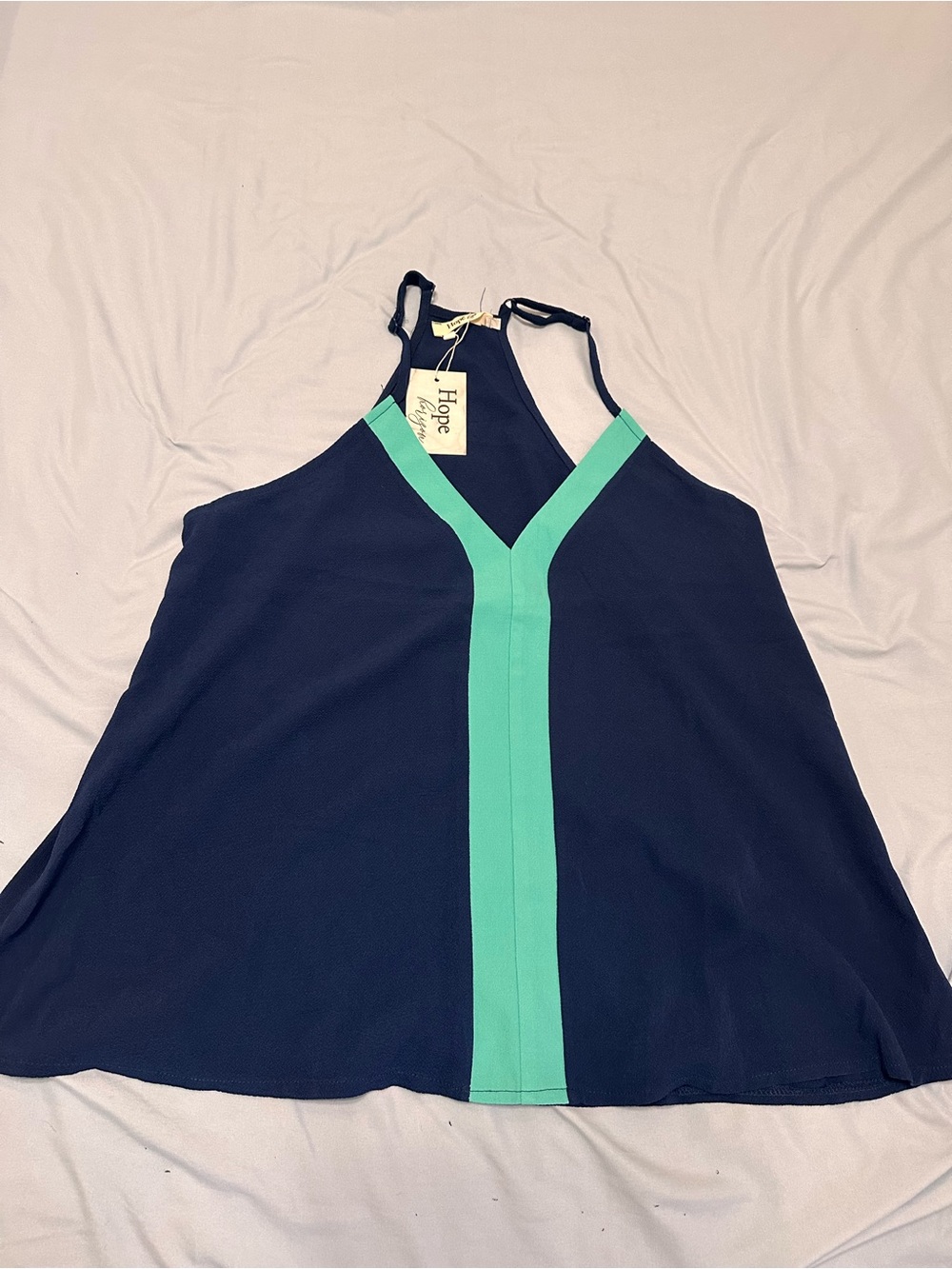 Navy Tank Top with Mint Contrast Trim